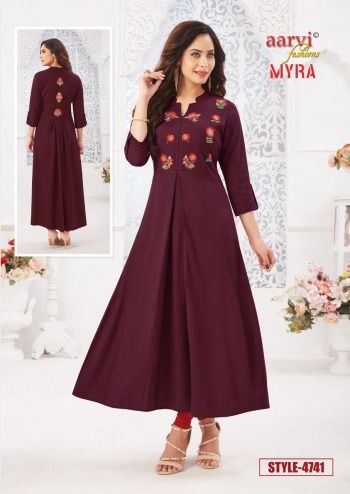 Aarvi Fashion Myra vol 5 Rayon Anarkali kurtis wholesaler