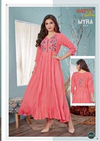 Aarvi Fashion Myra vol 6 Rayon Kurtis wholesaler