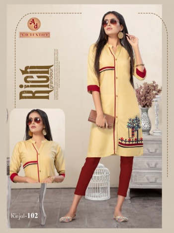 AD textile Kinjal Rayon Embroidered Casual kurtis