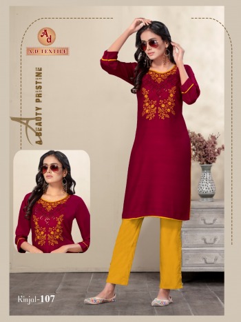 AD textile Kinjal Rayon Embroidered Casual kurtis