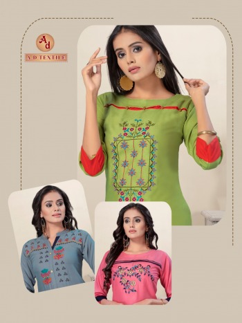 AD textile Kinjal Rayon Embroidered Casual kurtis