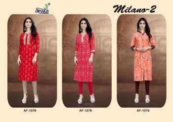 Alishka Milano vol 2 Rayon Casual wear kurtis wholesaler