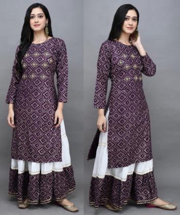 Bandhej Print Rayon Hand work Kurtis with Skirt wholesale Price