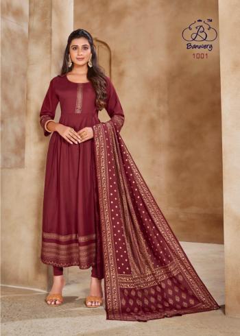 Banwery Pankh Rayon Anarkali kurtis with Dupatta