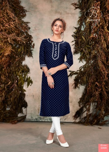 Banwery Sophie Rayon Gotta Patti work Kurtis wholesaler