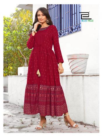 Blue Hills Ace Rayon Long Party wear kurtis wholesaler