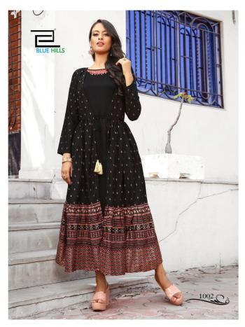 Blue Hills Ace Rayon Long Party wear kurtis wholesaler