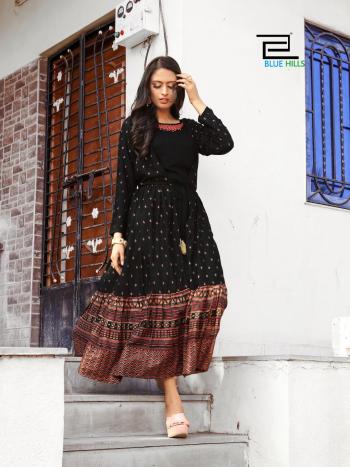 Blue Hills Ace Rayon Long Party wear kurtis wholesaler