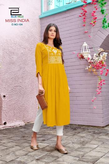 Blue Hills Miss India vol 1 Rayon kurtis wholesaler