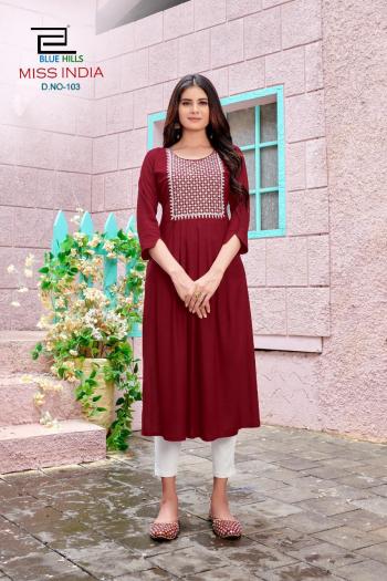 Blue Hills Miss India vol 1 Rayon kurtis wholesaler