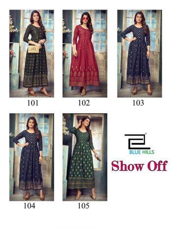 Blue Hills Show Off Rayon long Party wear kurtis wholesaler