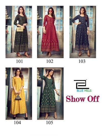 Blue Hills Show Off Rayon long Party wear kurtis wholesaler