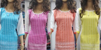 Cotton Chikan work kurtis with palazzo catalog wholesaler