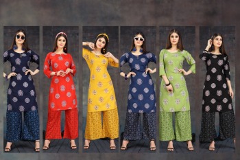 Fashion Talk Fusion Rayon kurtis with Palazzo wholesaler