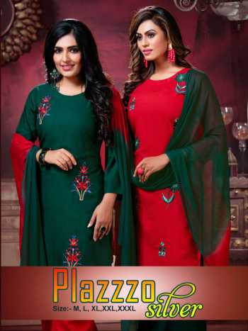 Fashion Talk Plazzo Silver Kurtis with Palazzo and Dupatta