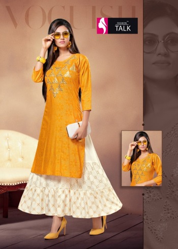 Fashion talk Style New Rayon Gota Pati work kurtis with Skirt