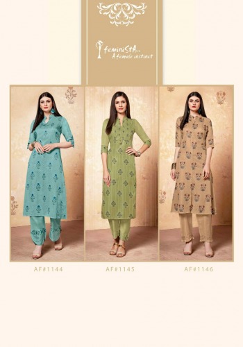 Feminista Westside Linen kurtis with pant catalog wholesaler