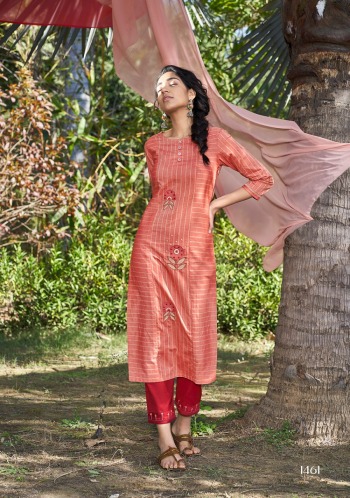 Four Button peach Cotton kurtis with pant catalog wholesaler