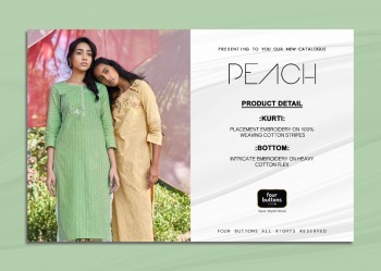 Four Button peach Cotton kurtis with pant catalog wholesaler