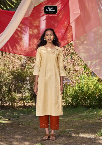 Four Button peach Cotton kurtis with pant catalog wholesaler