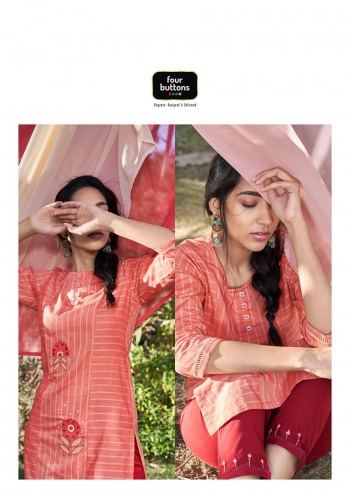 Four Button peach Cotton kurtis with pant catalog wholesaler