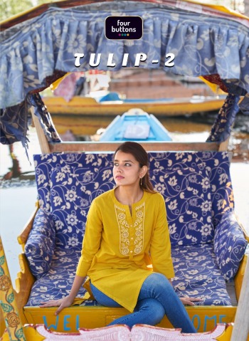 Four Button Tulip vol 2 Cotton embroidered kurtis wholesaler