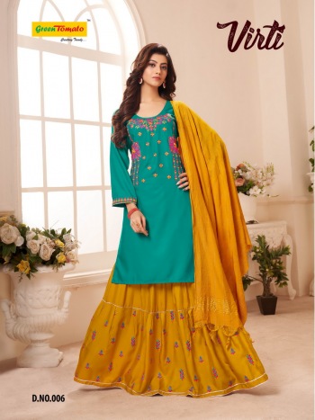 Green Tomato virti Kurtis with Sharara and Dupatta wholesaler