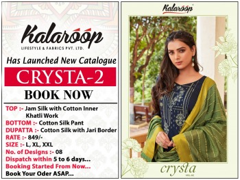 Kalaroop Crysta vol 2 Jam Silk Cotton Salwar kameez wholesaler