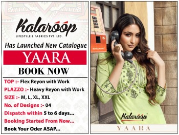 kalaroop Yaara Rayon kurtis with palazzo catalog