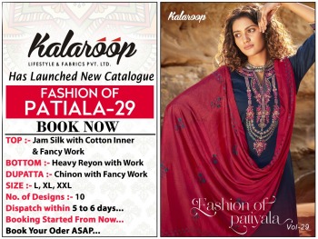 Kalroop Fashion Of patiala vol 29 jam Silk Cotton Salwar Kameez