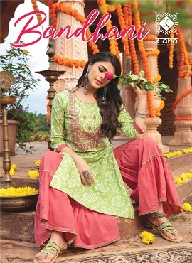 Kiana Bandhani Kurtis with Sharara buy wholesale price