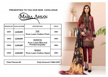 Maira Ahsan  Luxury Lawn Pakistani Suits catalog wholesaler