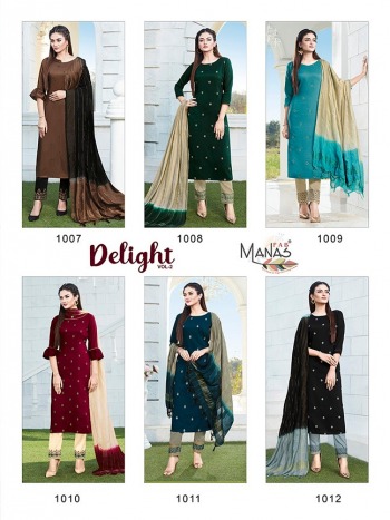 Manas Delight vol 2 kurtis with pant and Dupatta catalog