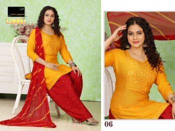 Manjeera Laddu Rayon kurtis with Patiyala and Dupatta catalog