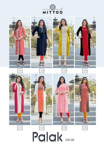 Mittoo Palak vol 26 Rayon kurtis wholesaler