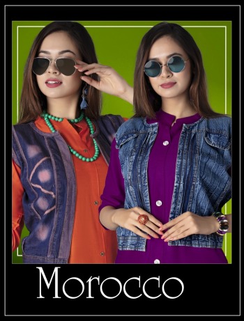 Morocco Rayon kurtis with denim koti wholesale Price