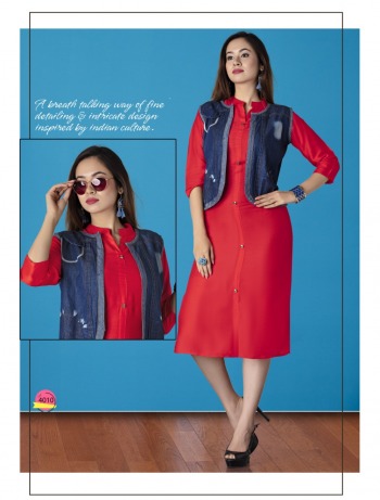 Morocco Rayon kurtis with denim koti wholesale Price