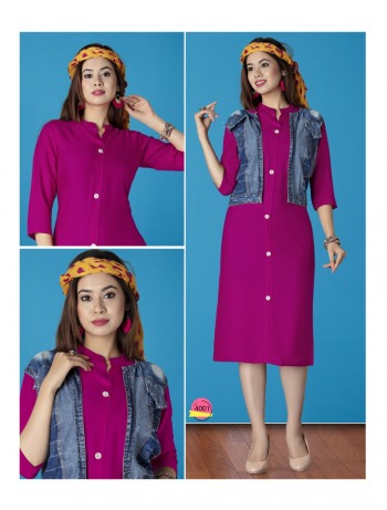 Morocco Rayon kurtis with denim koti wholesale Price