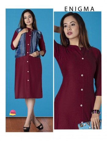 Morocco Rayon kurtis with denim koti wholesale Price