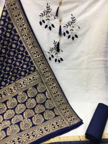 Non catalog Cotton Hand work Suits with banarasi Dupatta