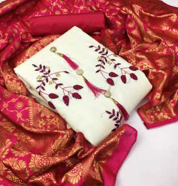 Non catalog Cotton Hand work Suits with banarasi Dupatta