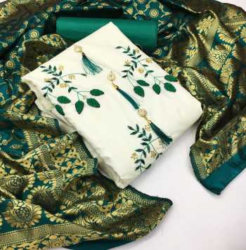 Non catalog Cotton Hand work Suits with banarasi Dupatta