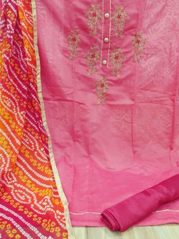 Non catalog Embroidered dress with bandhani print Dupatta