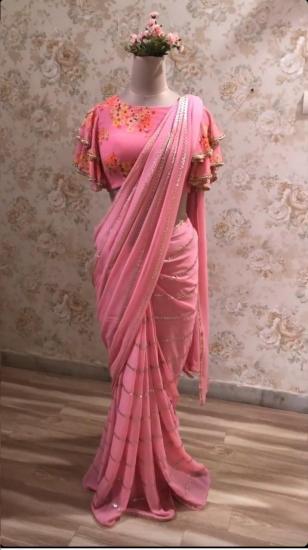 Non Catalog party wear Georgette Sequence Work Saree wholesaler