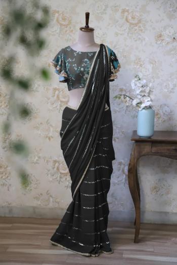 Non Catalog party wear Georgette Sequence Work Saree wholesaler