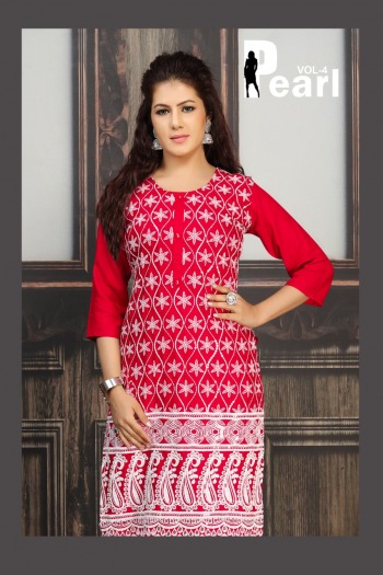 Pearl vol 4 Rayon Chikan work kurtis catalog wholesaler