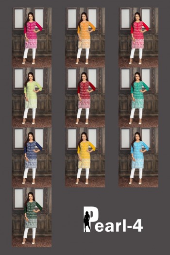 Pearl vol 4 Rayon Chikan work kurtis catalog wholesaler