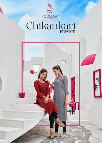 Poonam Designer Chikankari Sequence work kurtis wholesaler