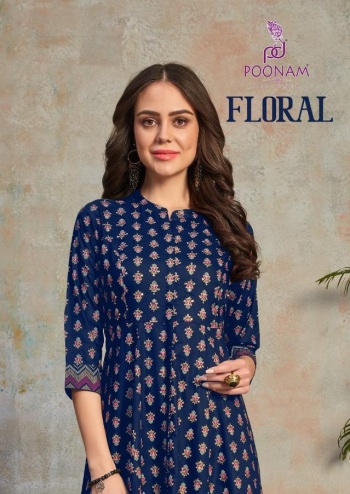 Poonam Designer Floral malai Crepe kurtis wholesaler