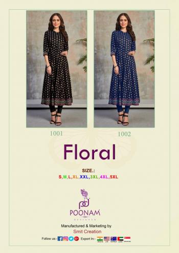 Poonam Designer Floral malai Crepe kurtis wholesaler